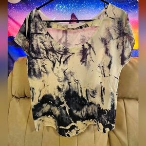Ice dye style black and white blouse open back with strap Unworn size M/L